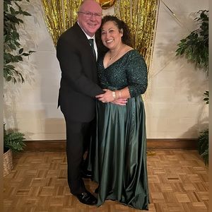 Sparkly Sequin V Neck Formal Evening Gown with Slit, Long Sleeve and POCKETS!!!